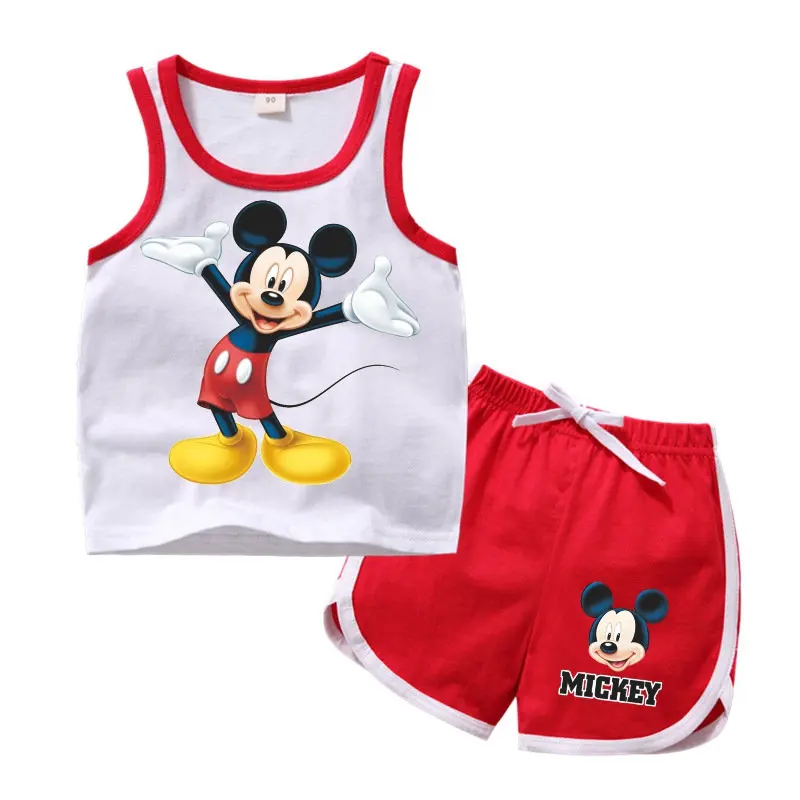 Летние комплекты одежды для маленьких мальчиков, хлопковый топ с Микки Маусом для мальчиков, футболка и шорты комплект одежды из 2 предметов, детская одежда модные спортивные костюмы