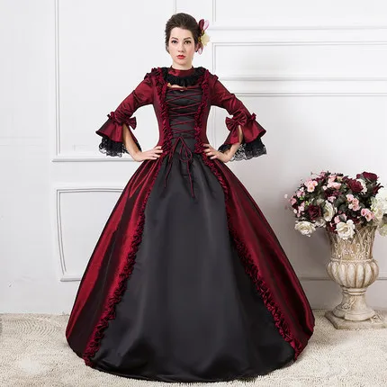 Можно изготовить на заказ высококачественное красное/черное кружевное платье с длинными рукавами в европейском стиле - Цвет: As Picture