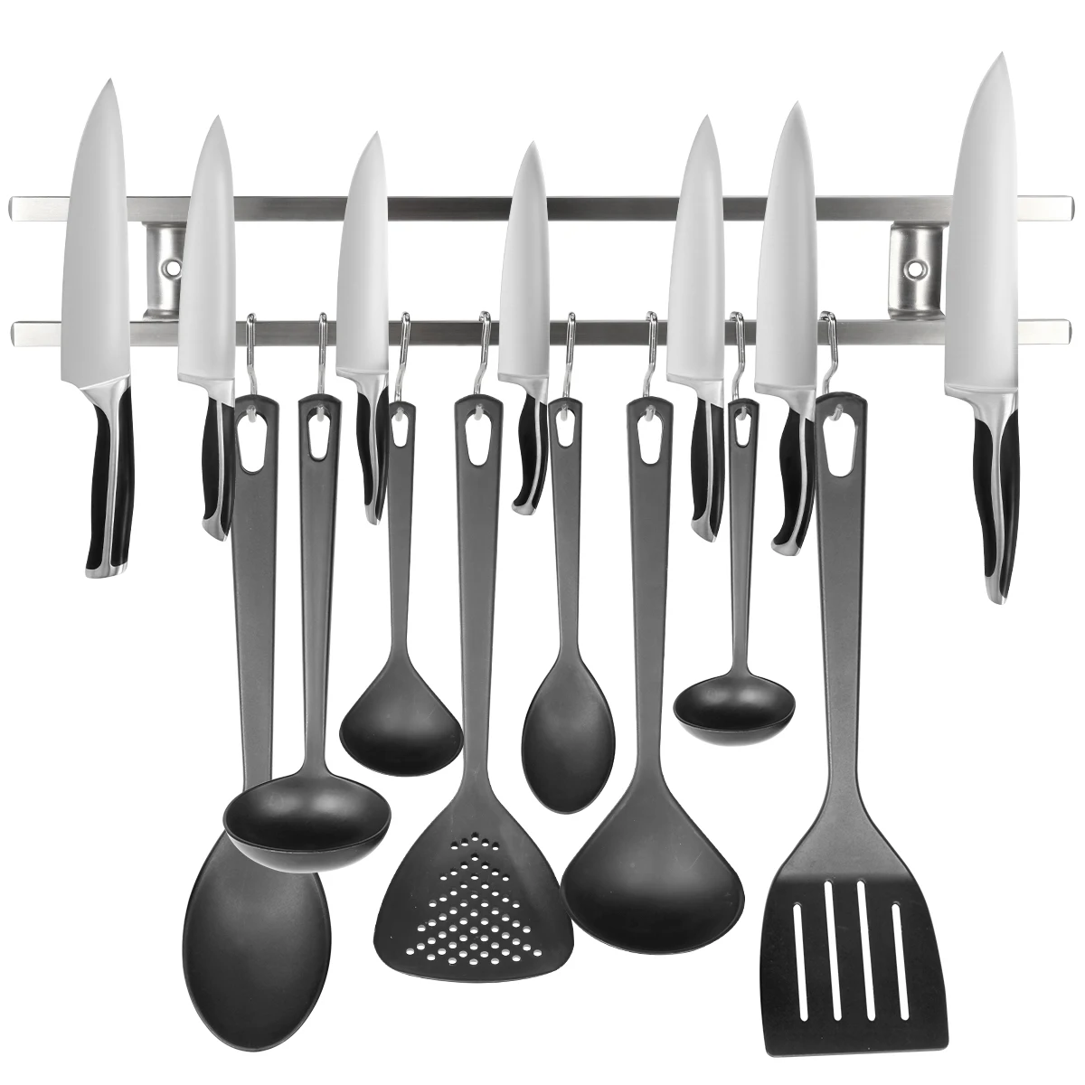 Wall Mounted Knife Holder Double Bar Knife Rack For Kitchen Knives Utensils 43*6*2.3cm