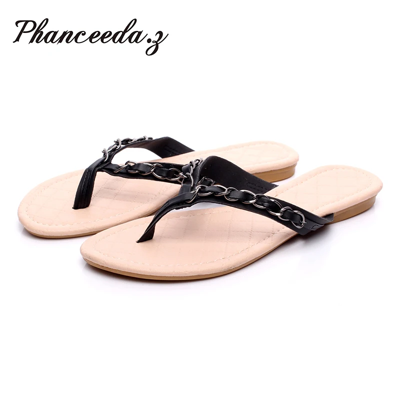 

New 2019 Summer Style Flip Flops Zapatos Mujer Fashion Beach Flat Shoes Woman Sandals Chain Slippers Casual Free Shipping
