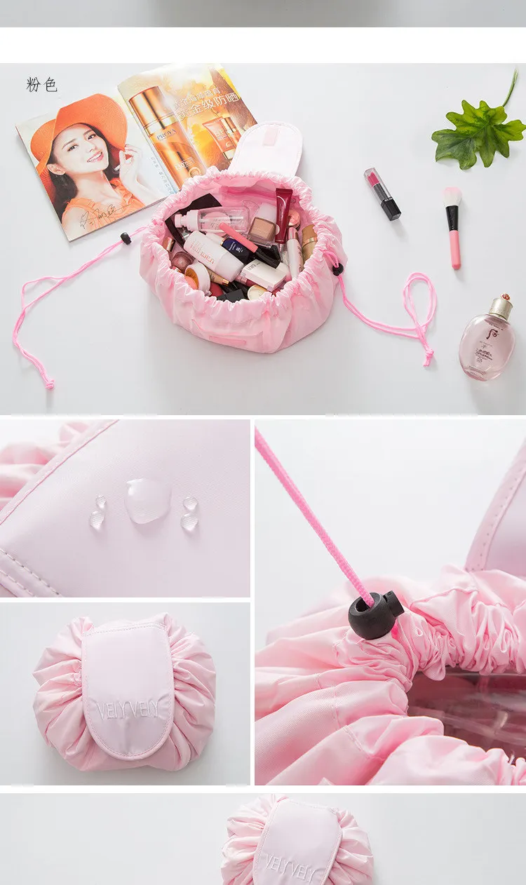 ZYJ Foldable Drawstring Travel Cosmetic Pouch Bags Portable Shoulder Makeup Storage Toiletry Beauty Case Organizer Bag Handbag (11)