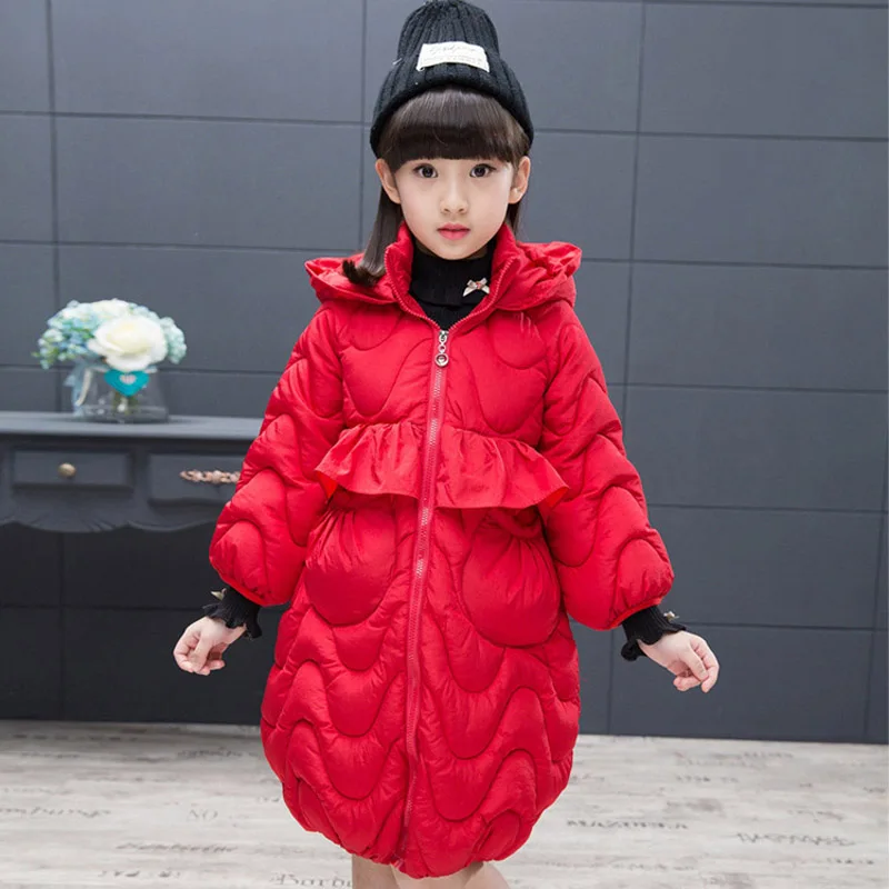 

New 2018 Fashion Children Winter Jacket Girl Winter Coat Kids Warm Thick Cute Hooded Long Down Coats For Teenage 4Y-12 Years