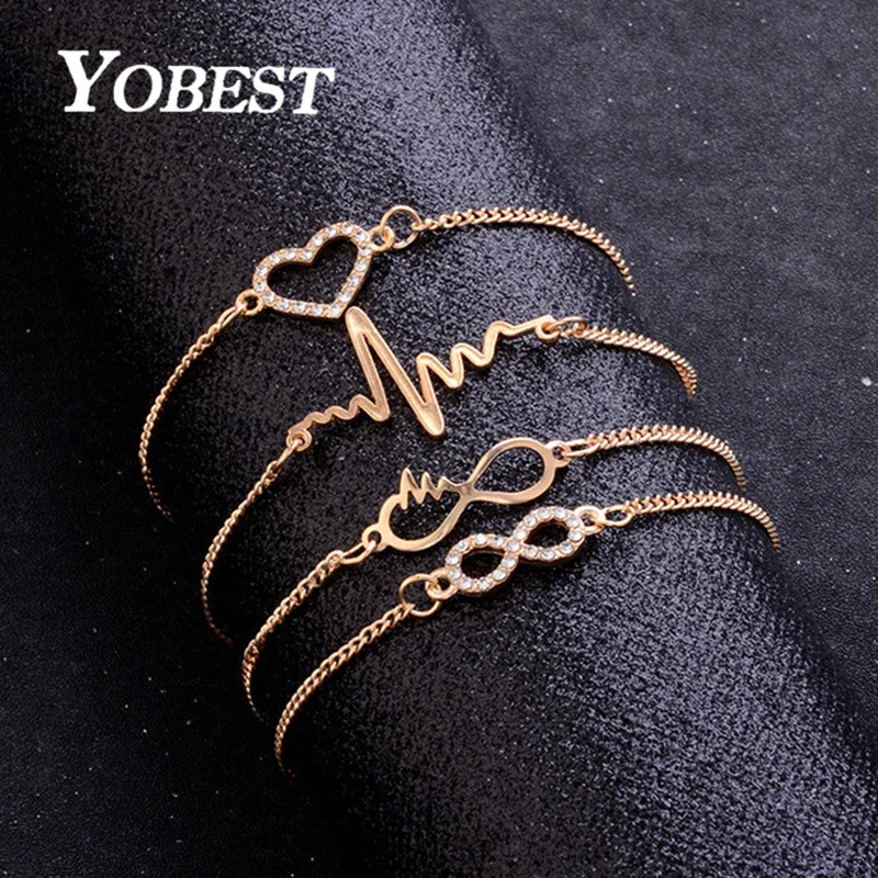 

Yobest 4Pcs/ Set CZ Stone Heart Bracelets Bangles for Woman Gold Color Crystal Wedding Bracelets Set