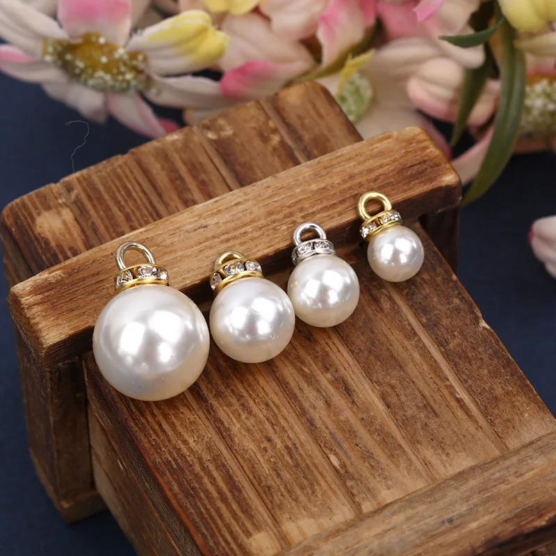 

10pcs Gold 8/10/12/14mm Imitation Pearls Bead Charms Diy Pendant Findings Women Handmade Headdress Earrings Jewelry Make C282