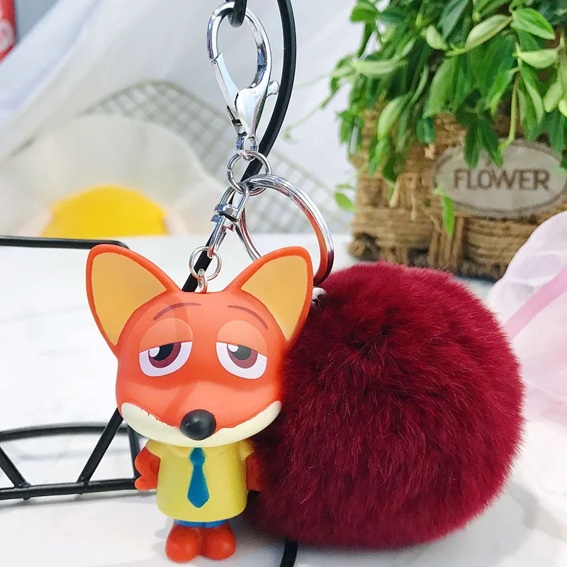 

Cute Fluffy Fox Keychain & Pendant Women Key Ring Holder Faux Bunny Rabbit Fur Pompoms Key Chains For Handbag