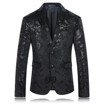 

New Black Blazer Men Paisley Pattern Sequin Suit Jacket Slim Fit Fashion Stage Wear For Singer Casual Mens Blazers New Arrivals