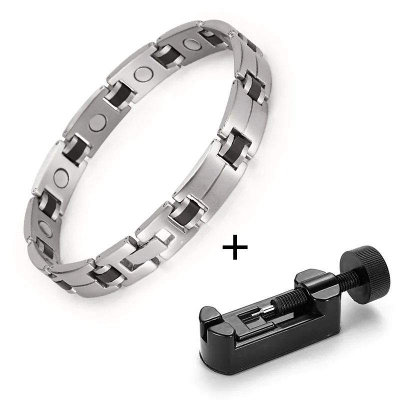Магнитный терапевтический браслет RainSo, биоэнергетическая голограмма, браслеты из нержавеющей стали и браслеты для женщин и мужчин, целебные ювелирные изделия - Окраска металла: bracelet 1 with tool
