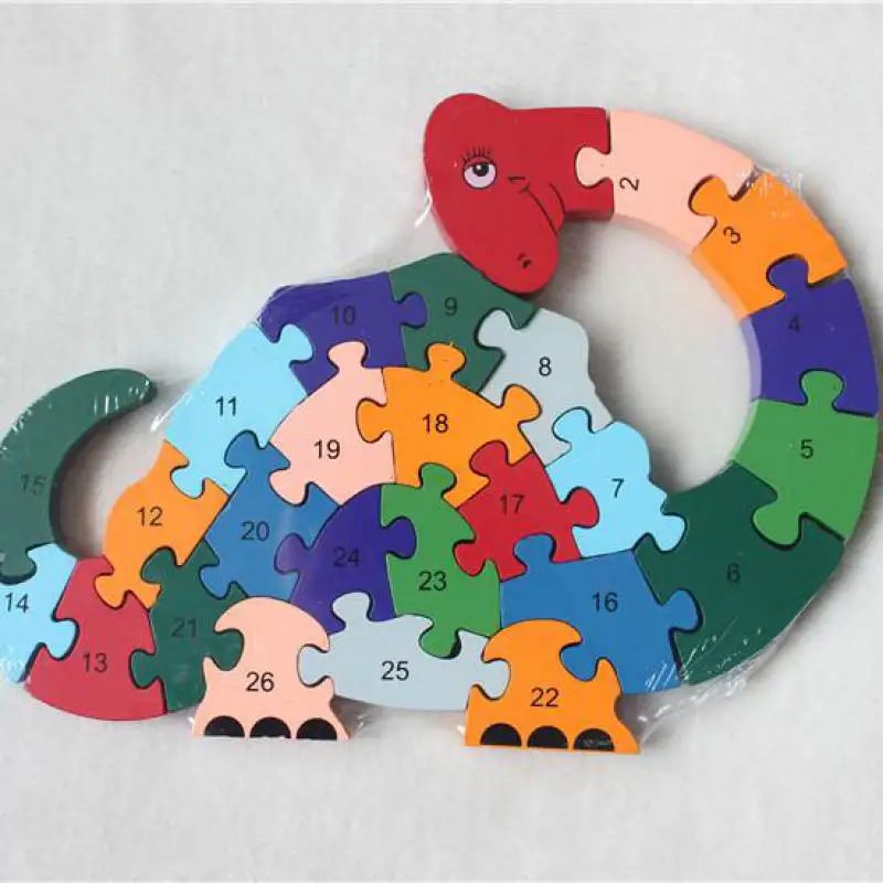 

New Wooden Toy Animal Dinosaur 26 Piece English Letters Digital Cognitive Wooden Jigsaw Puzzle Free Shipping