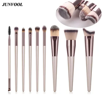 

9pcs Champagne Gold Makeup Brushes Set Flat Head Foundation Eye Shadow Concealer Nose Multifunctional Brush Double End Lash Bush