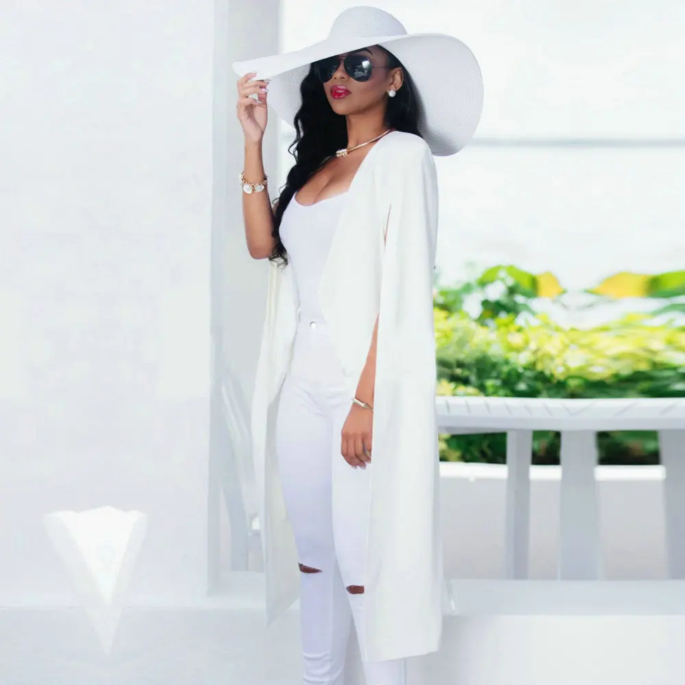 

Plus Size Fashion Cape Coats Long Solid Cloak OL Blazer Jackets The Five Colors Cape Blazers Personality Woman Suit Tops