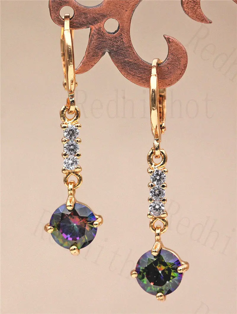 

Women Trendy Earrings Luxury Drop Earrings With Round Rainbow Zircon Teardrop Fashion Jewelry for Woman Girl Gift