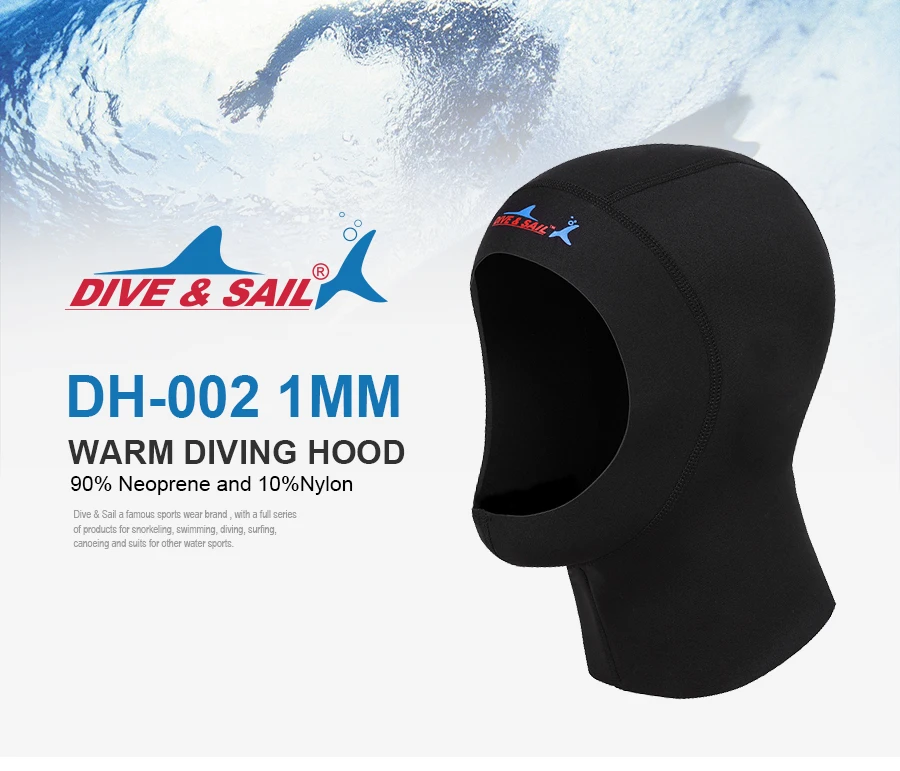 DIVE& SAIL 1 мм Неопреновая шапка-капюшон для подводного плавания для мужчин и женщин, сохраняющая тепло, плавающая шапка для подводного плавания, маска для дайвинга, Черная Новинка