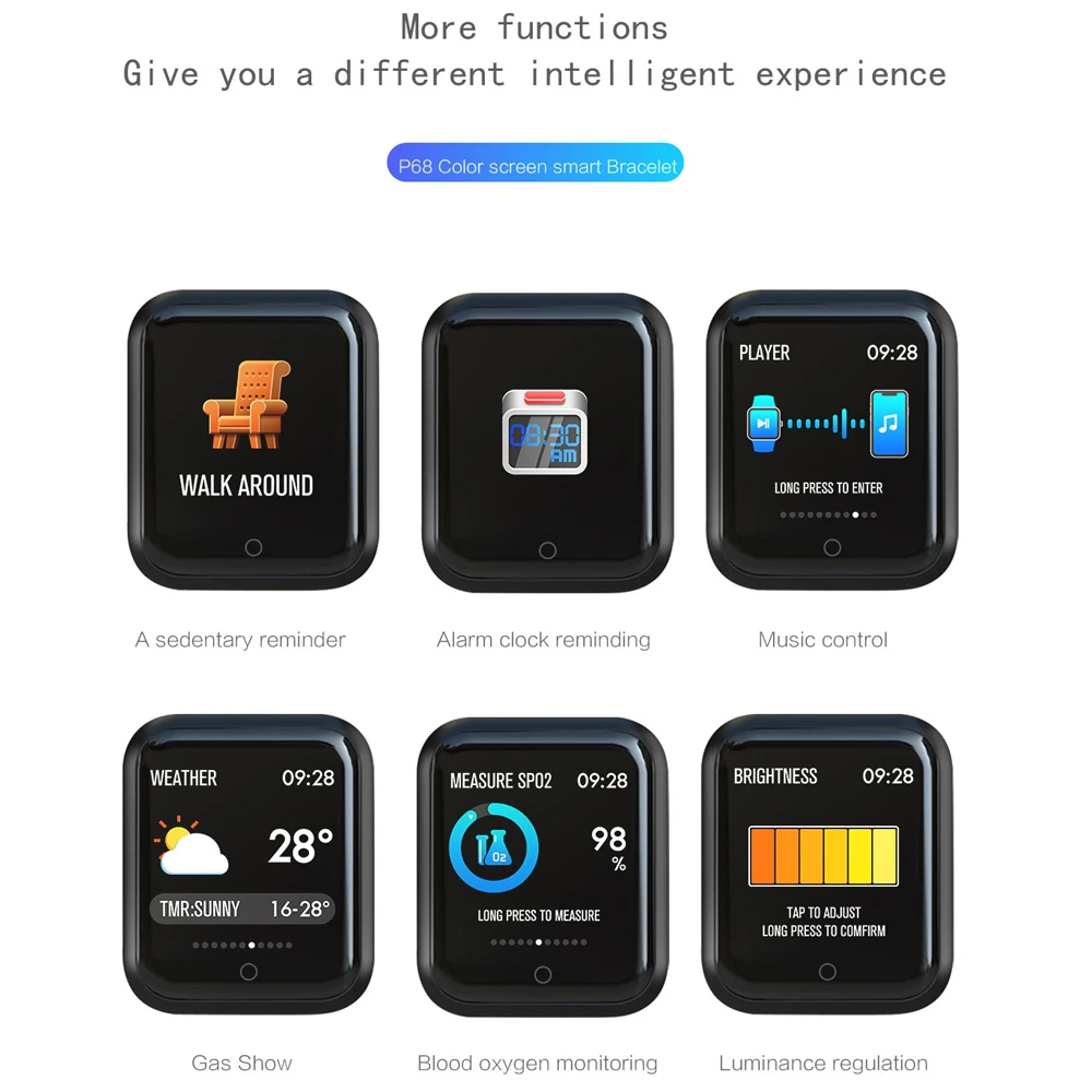 Sports IP68 Smart Watch Fitness Bracelet Activity Tracker Heart Rate Monitor Blood Pressure Men Women Smartwatch for Android IOS