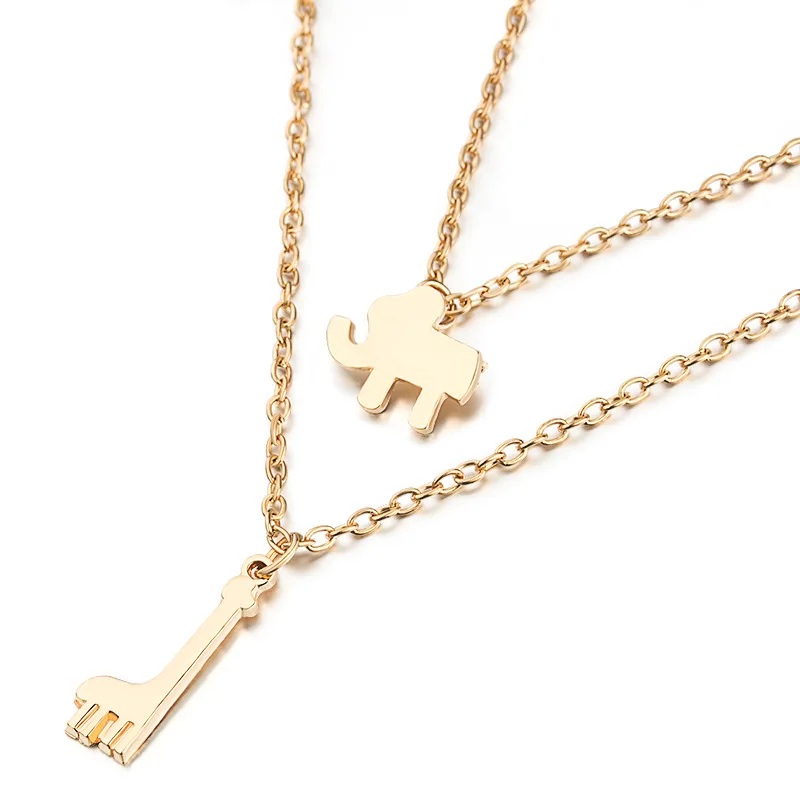 Gold Color Clavicle Chains Necklace Multilayer Elephant Giraffe Pendants Necklaces Statement Chokers Women Animal Charm Jewelry | Украшения