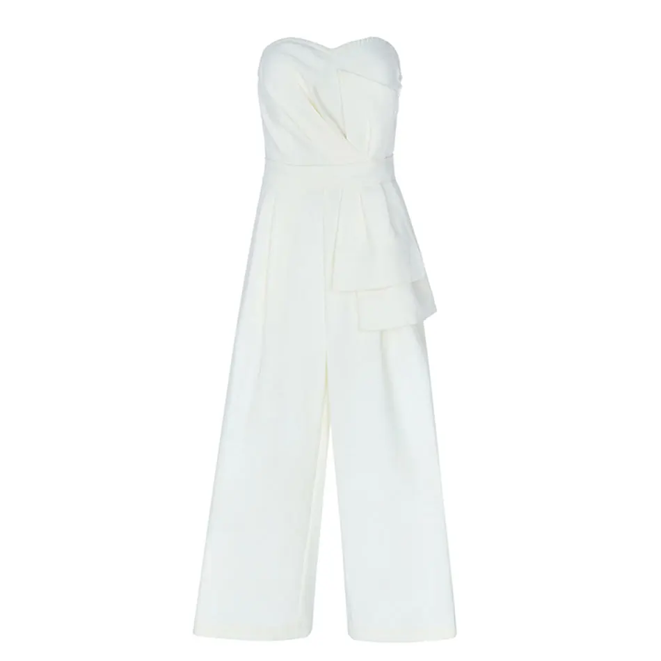 

DressBird Newest Summer Womens Jumpsuits Rompers Sexy Strapless Sleeveless Elegant White Club Celebrity Long Jumpsuits Rompers
