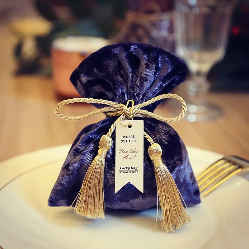 

Custom name Gold velvet Anniversary Birthday favour candy packaging wedding party favor bags gift bag