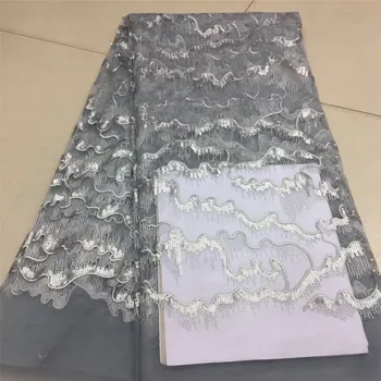 

Nigerian Lace Fabrics in sequines Dress Material silver sequin fabric 2018 high quality African sequin mesh H134-1