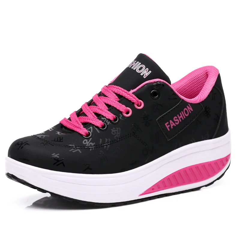 PU Lacing Women Toning Shoes 5.5CM Thick Soles Height Increased Breathable Wedges Swing Sneakers New Autumn Slmming Shoes