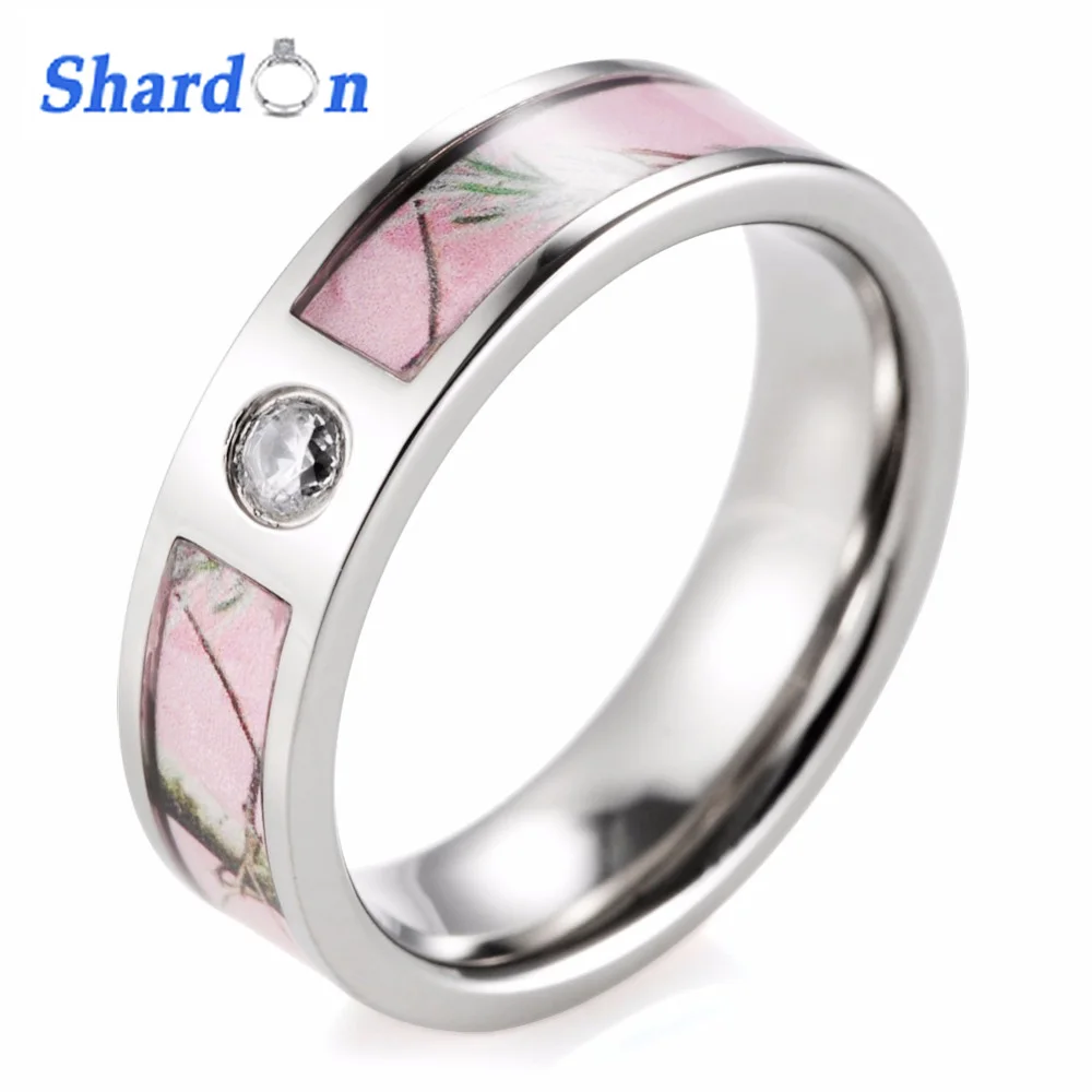

SHARDON rings Pink Camo Engagement Wedding Ring Titanium CZ Crystal Wild Tree Fashion Ring for Women Wedding Band rings women