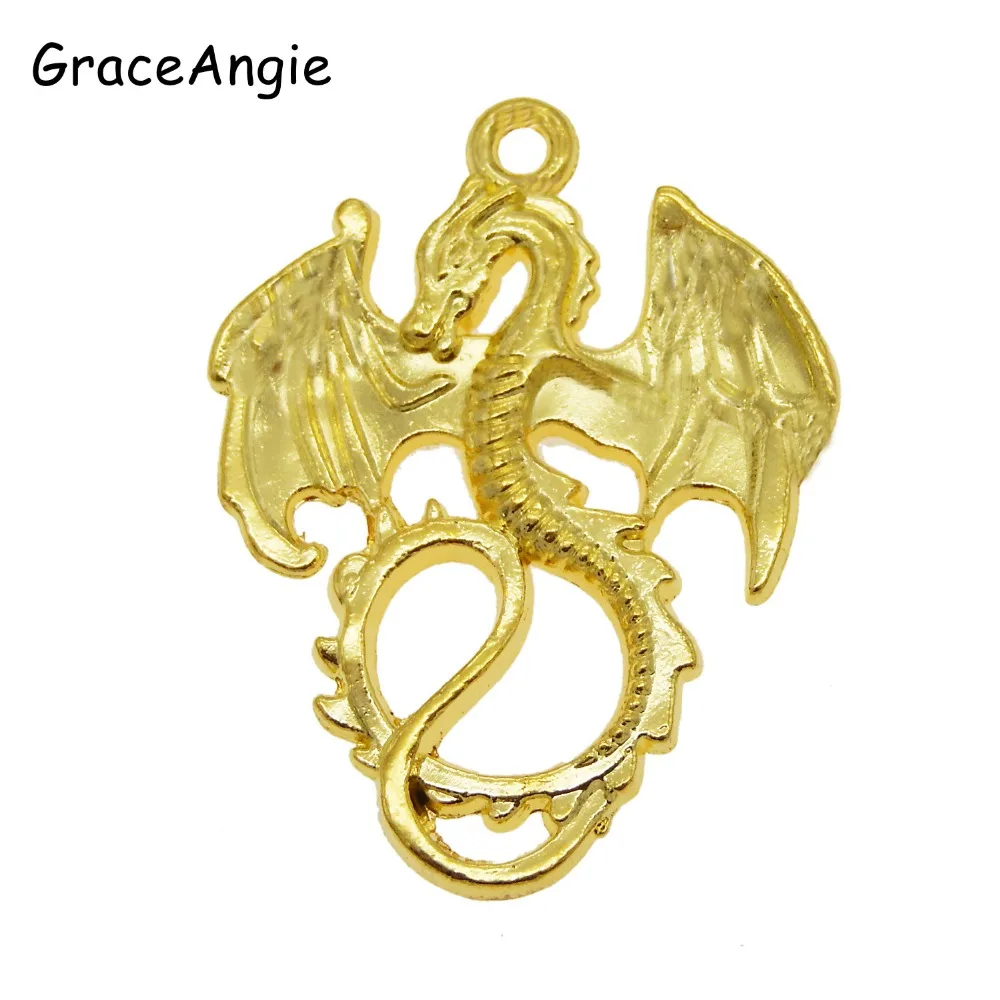 

10pcs Gold Alloy Flying Dragon Charms Necklace Pendant Man Punk Bracelet Accessories DIY Jewelry Making 34*26*2mm Keychain