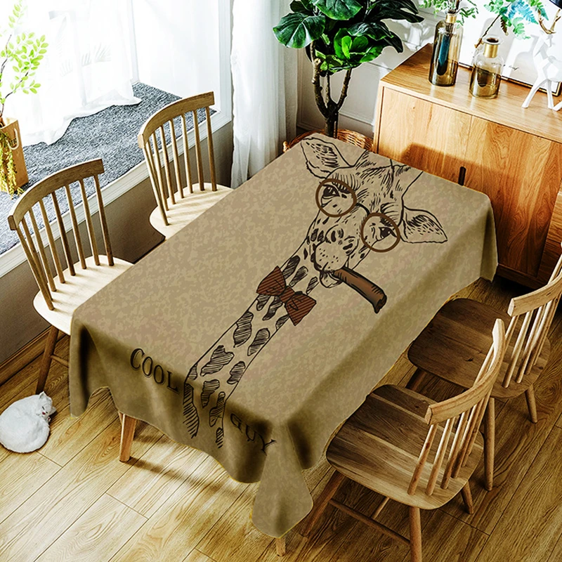 

Cartoon Mr Giraffe Tablecloth Creative Animal Zoo Pattern Polyester Comfortable Waterproof Table Cloth Cover for Children