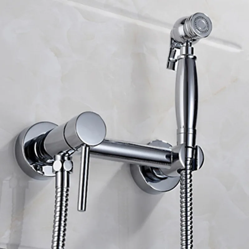 

Exempt from Drilling Cold and Hot Bathroom Shower Toilet Jet Cleaner Portable Bidet Shower Spray Brass Wall Mount Faucet