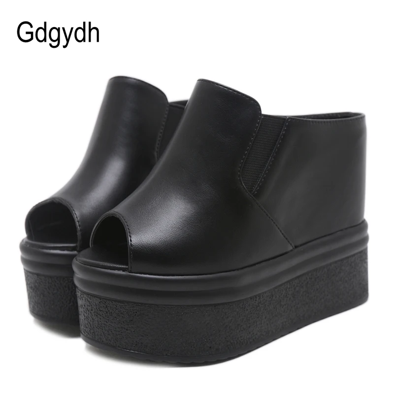 

Gdgydh Peep Toe Platform Sandals High Heel Wedge 2019 New Summer Shoes Woman Platform Black Leather White Comfortable Drop Ship