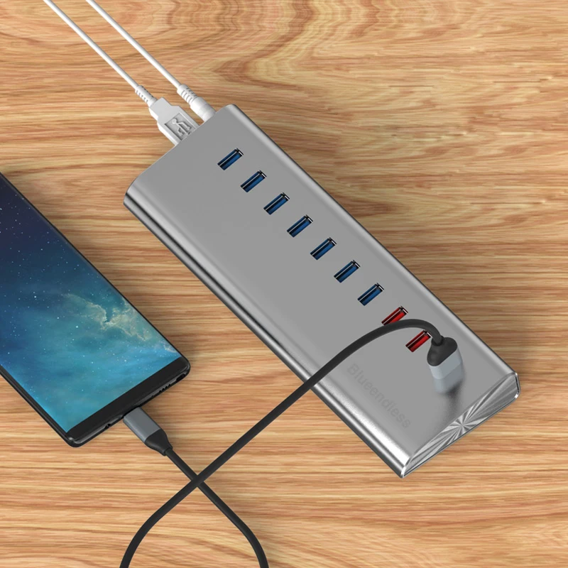 Multi Usb 3 0 Hub 10 Port Usb Splitter Powered Usb Hub USB A Type C Hub 