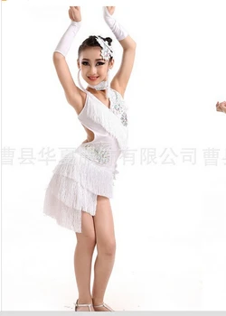 

Free shipping Pink White Purple Green rumba latin dance dress tango samba 110-160cm Cute professional girl child dress costume