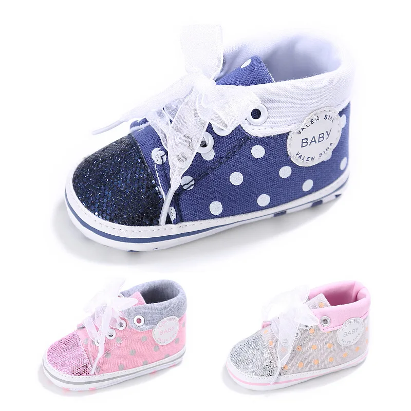 Babyshoes/Новые весенне-осенние модные мягкие пинетки для новорождённых, в горошек, на шнуровке, для малышей 0-18 месяцев