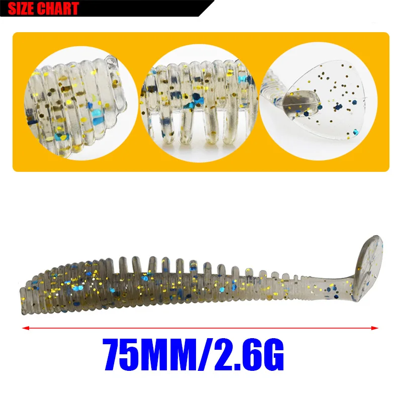 10 шт./лот воблер ДЛЯ ДЖИГА Мягкая приманка червяк 75 мм 2,8 г Shad рыболовная приманка искусственные резиновые приманки блесна Минноу, карп, приманки для ловли форели