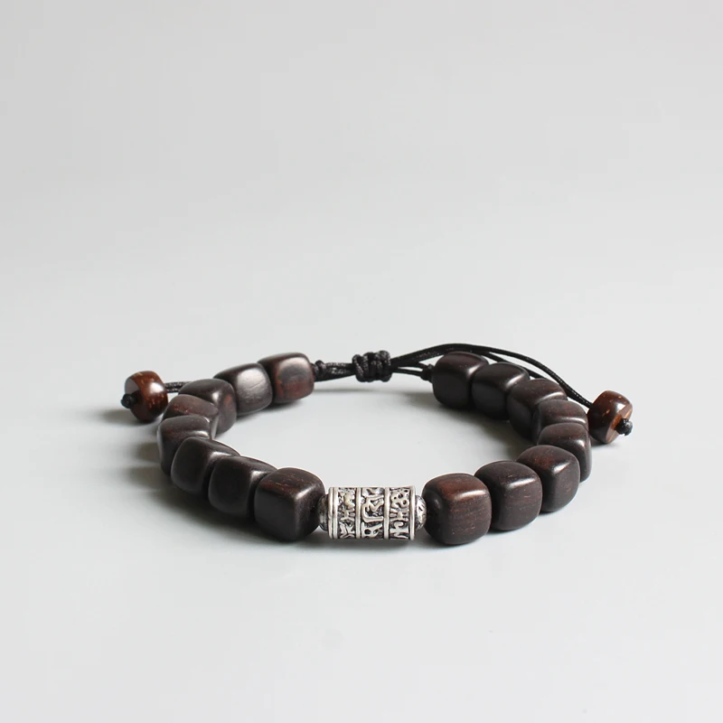 Online Natürliche Dark Sander Holz Mit Tibetischen Buddhismus Amulett Om Mani Padme Hum Charme Armband Für Mann Frauen Glück Armband Handmade