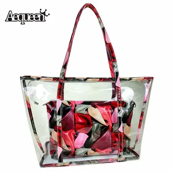 

AEQUEEN Women's Clear Transparent Handbags Plastic Candy Jelly Bag Set Beach Large Capacity Shoulder Bags Colorful Totes Purses