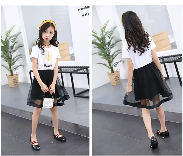 3-12 y kids girl summer dress 2019 black mesh princess dresses teenager girls dress 10 to 12 years old child clothes On Sales (6)