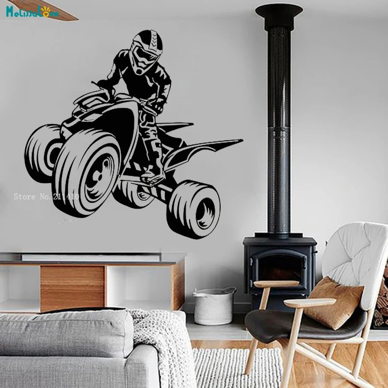 Квадроцикл виниловые настенные наклейки на тему спорта ATV гараж человек элемент декора номерной знак наклейки художественная роспись самоклеющиеся дома гостиная спальня YT1404