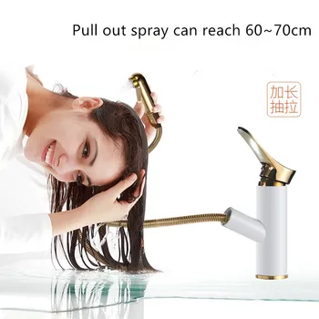 

Free Shipping Brass Pull-out Spray Chrome Finish Basin Faucet/Pull-out Spout Hot and Cold Basin Mixer in Bathroom/Extended hose