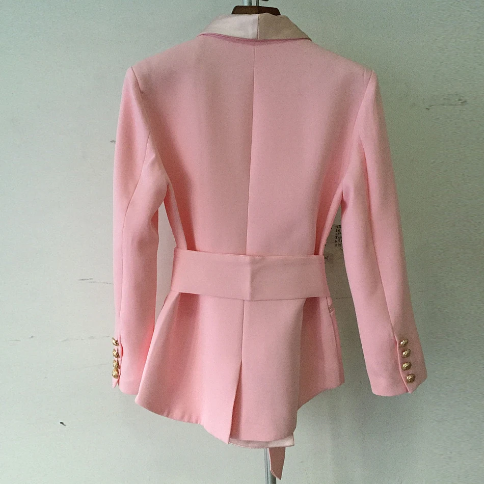 Высокое качество модные черный, белый, розовый цвет Блейзер Новинки для женщин дизайнерский длинный рукав двубортный Блейзер, женский пиджак Формальные осень
