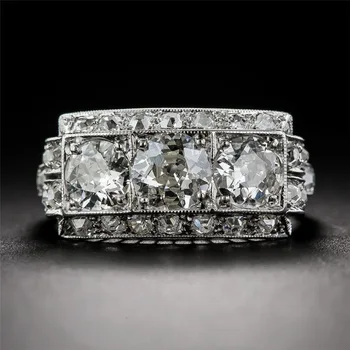

Retro Trendy White Zircon Women Finger Ring Simple Square Stone Wedding Engagement Ring Jewelry Gifts aneis feminino Size 6-10