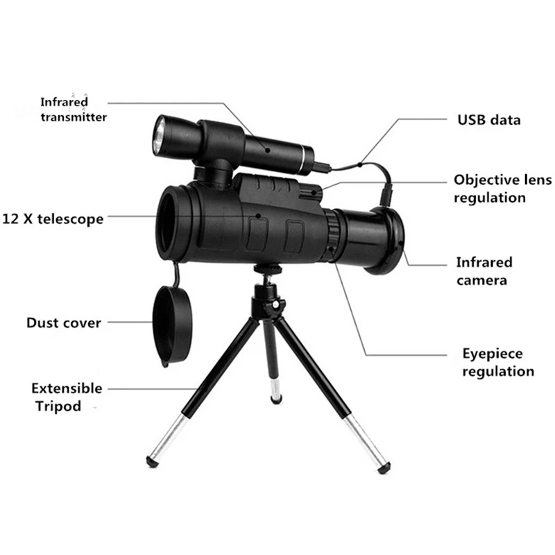 Инфракрасный телескоп цифровой мощный Монокуляр 40X60 Zoom Монокуляр Телескоп для смартфонов со штативом