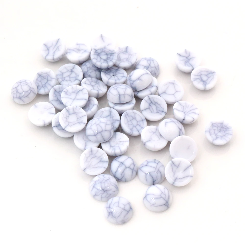 

40pcs/lot 8mm 10mm White crack Colors Natural Cracked Style Flat back Resin Cabochons For Bracelet Earrings accessories