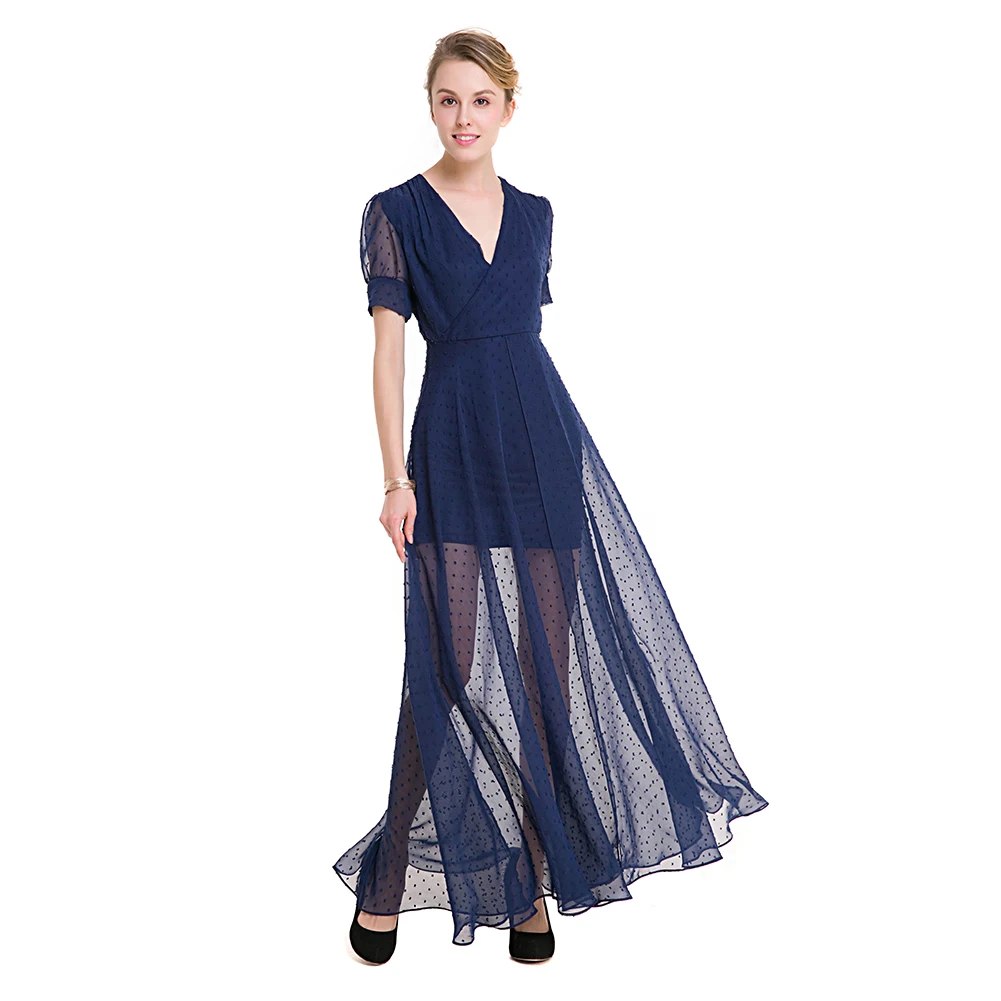 TFGS Women Original Design Chiffon Long Dress Sexy V Neck Party Women Fashion Slimming Chiffon Split
