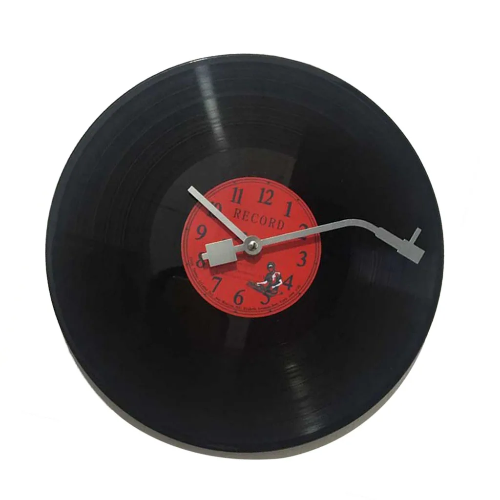 Silent Universal Round Wall Clock Art Black Vinyl CD Clock Great for Home Office Classroom Garage Ornament (AA Battery Operated)