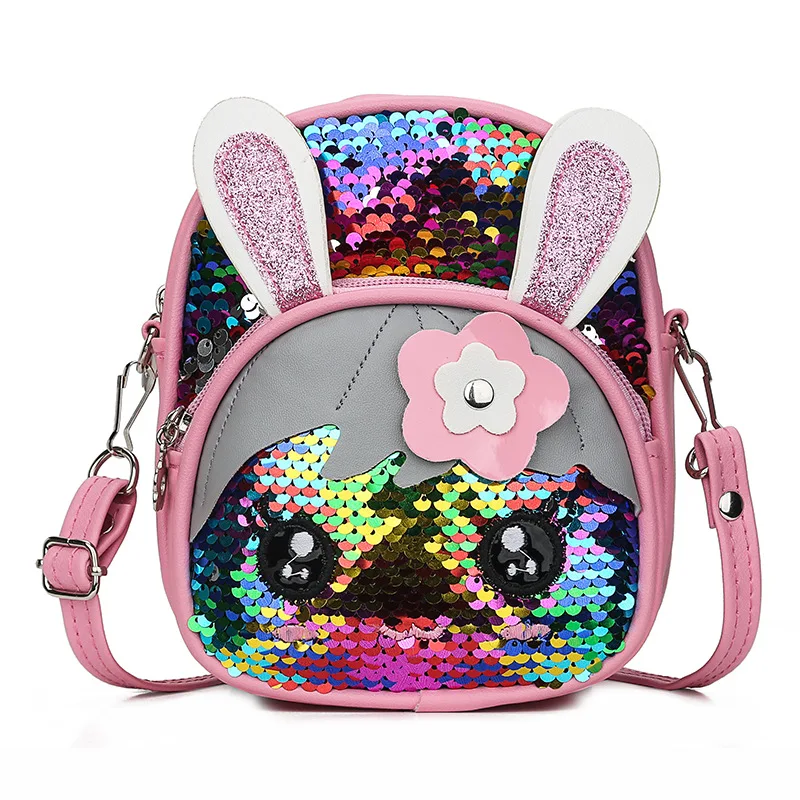 New Cute Kids Toddler Girls Sequin Rabbit Schoolbag Backpack Shoulder Bag Satchel Children Cartoon Backpacks 7 Colors - Color: Colorful