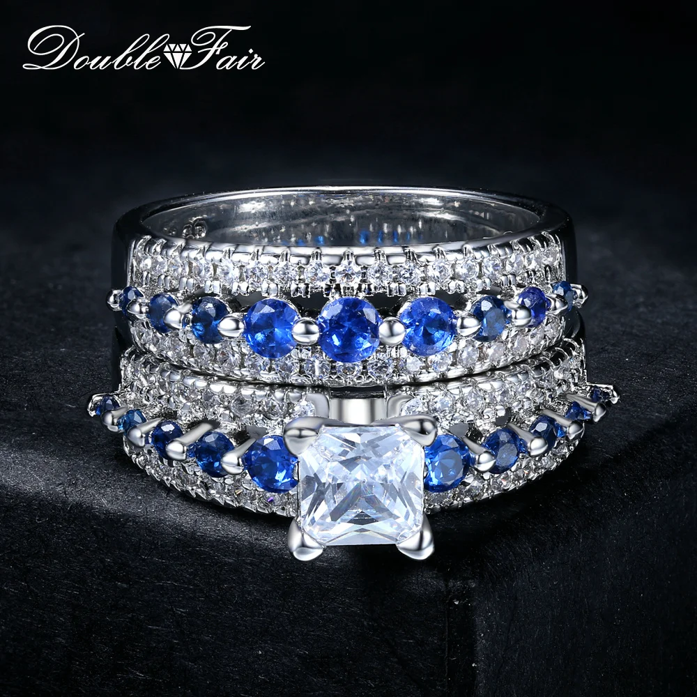 Double Fair Bridal Sets With Full CZ Stone Australian Crystal Square Claw Setting Women Rings 2018 New Jewelry DFYG023