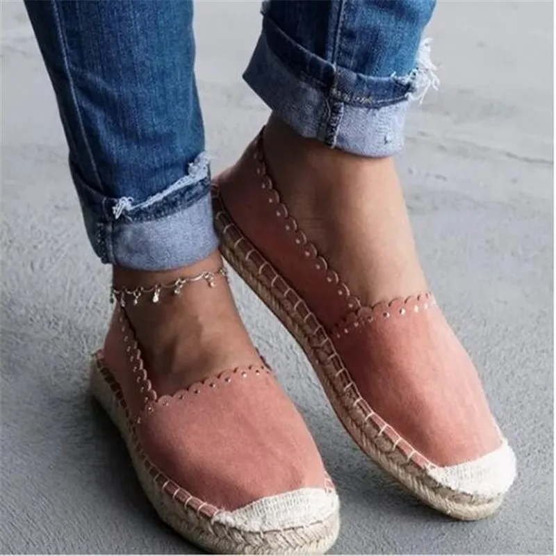 

HEFLASHOR Fashion Women Solid Moccasins Female Shallow Mouth Espadrilles Flat Bottom Linen Cloth Non-slip Fisherman Flats Shoes