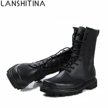 2018 Men Genuine Leather Boots Winter Military Combat Boots Outdoor Shoes Platform High Top Lace-up Hiking Shoes ARMY boots 48