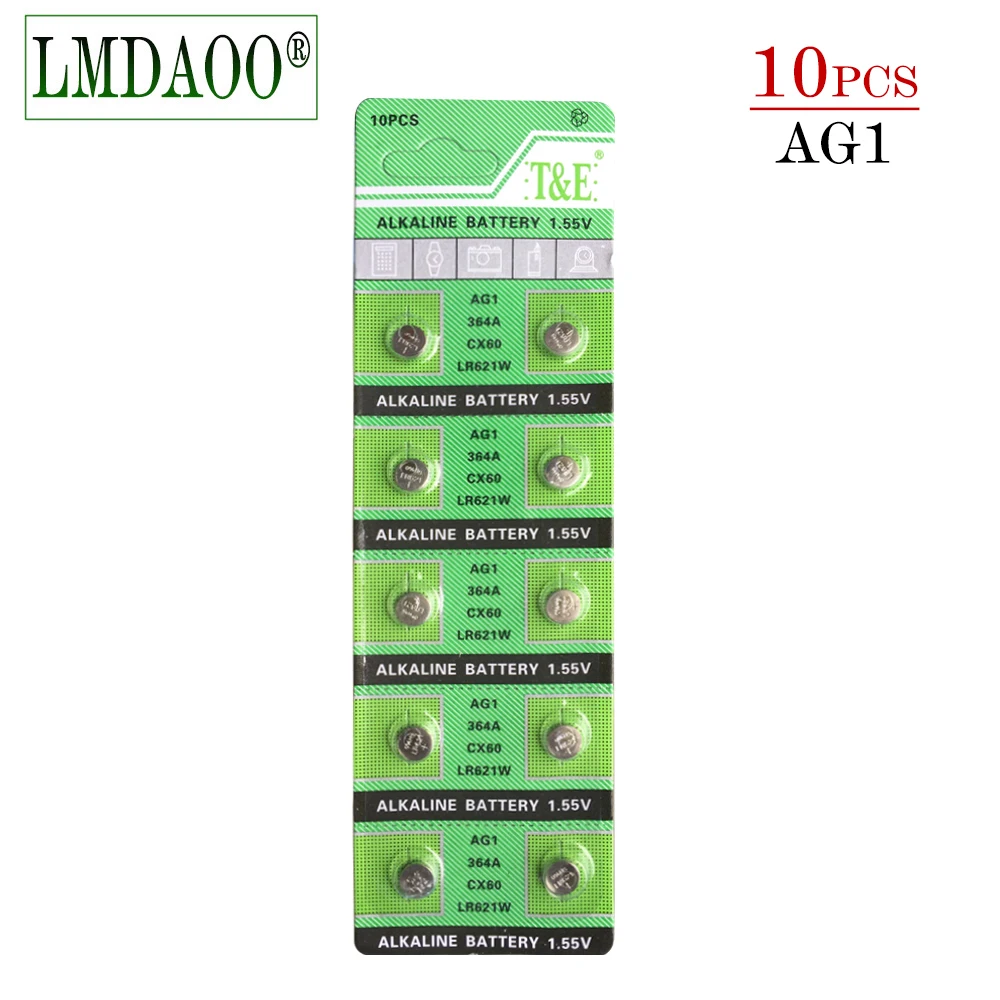 

Free shipping 10PCS Watch Battery AG1 1.55V 364 SR621SW LR621 621 LR60 CX60 Alkaline Button Coin Cell Batteries