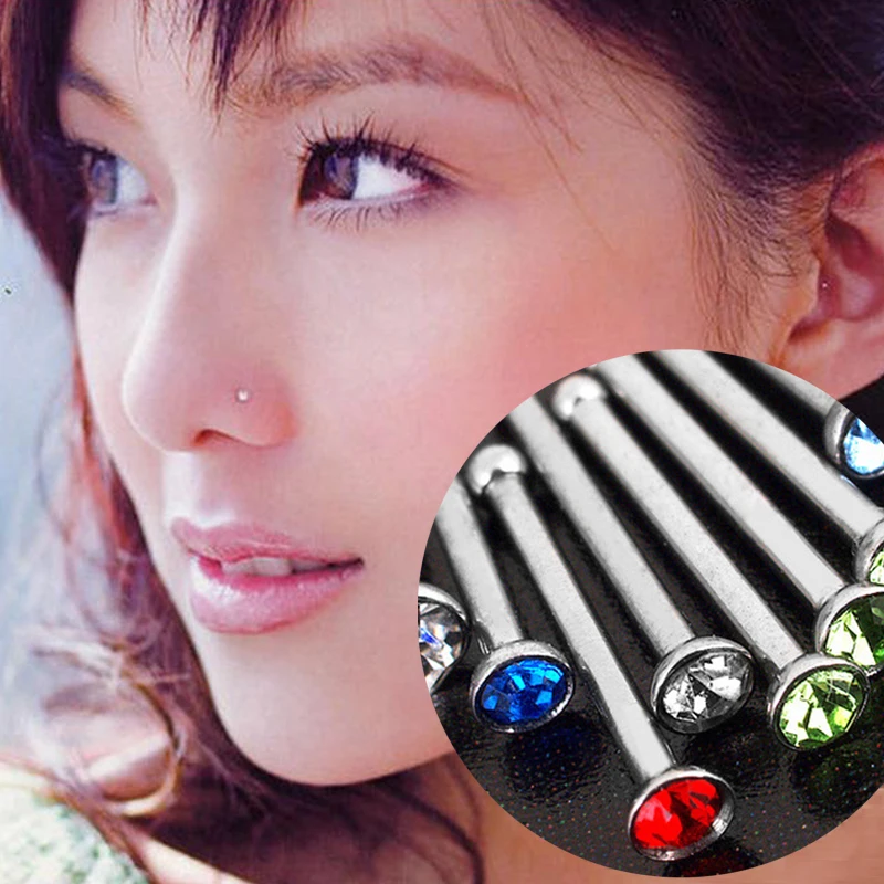 

Fashion 1PC Unisex Hot Stainless Steel Random Color Crystal Nose/Ear Piercing Jewelry Fashion Jewelry