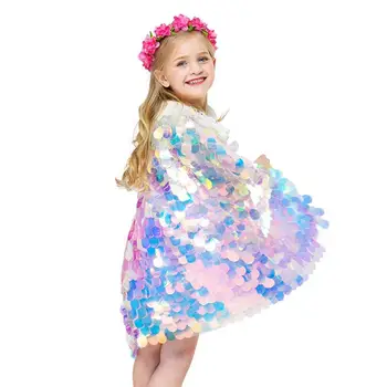 

2019 Kids Princess Costume Princess Cloak Sweet Girls Mermaid Sequin Costume Cloak Cape Robe Outwear PVC Sequins In Stock