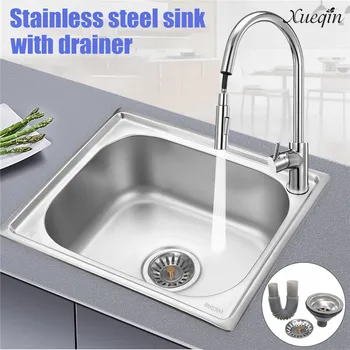 

Xueqin Kitchen Sink 304 Stainless Steel Single sink kitchen vegetable washing basin black sink With Drainer 450x390x190mm